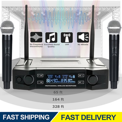 Professional 2 Channel UHF Wireless Dual Microphone Cordless Handheld Mic System