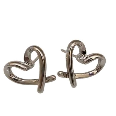 925 Silver-tone Heart Stud Earrings - Hypoallergenic Ear needles NEW