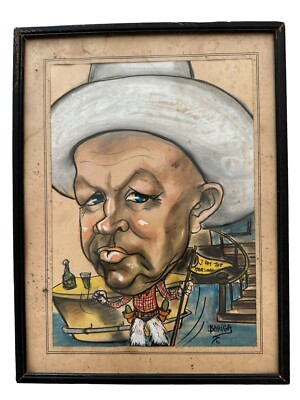 Original Caricature Painting Drowning (1976) Signed Bahiga(Bhiga) Thomassian