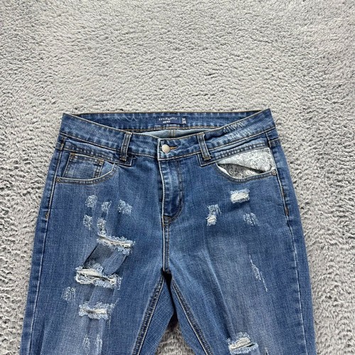 Estivaneli Jeans Mens 34x32 Skinny Straight Patch Work Distressed Stretch - 第 2/12 張圖片