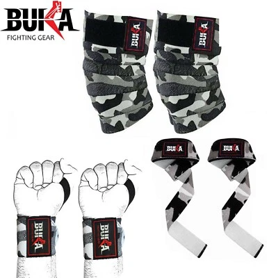 BUKA FIGHTING GEAR WEIGHT LIFTING HEAVY DUTY KNEE WRAPS POWERLIFTING/BODYBUILDING GYM SUPPORT STRAP