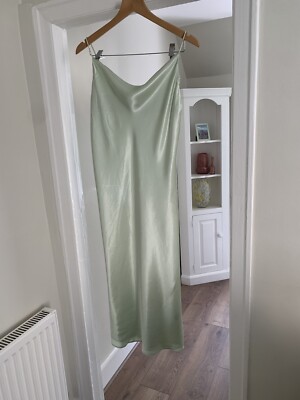 sage green satin cowl neck dress Threadbare Women's Sage Green Linen Blend Ladies' V Neck Sleeveless Ruched  Midi Dress main image 0