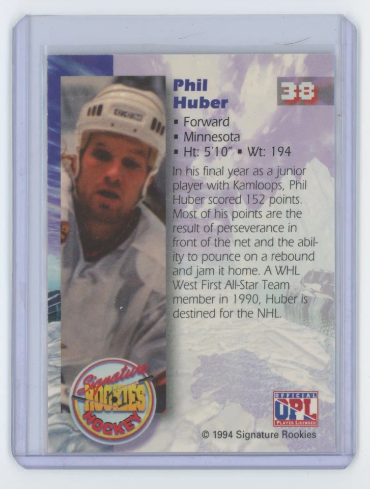 1994-95 Signature Rookies Phil Huber Rookie Auto Hockey Cards 2416/7750 #38 - Image 2 of 2