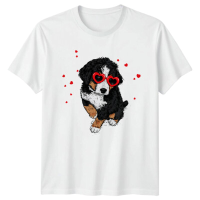 Berner Sennenhund mit Herz Brille Herren T-Shirt Damen Grafik Tee