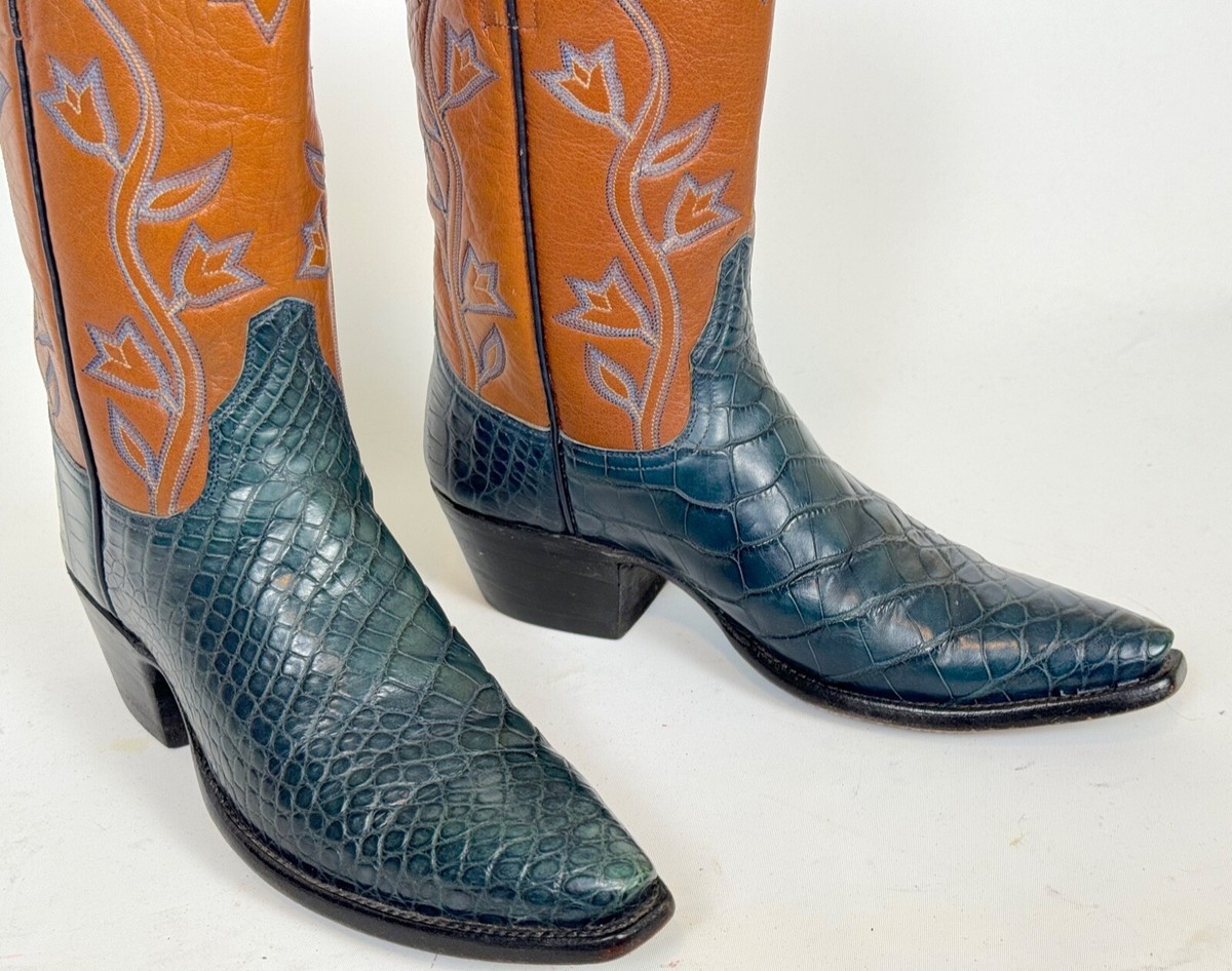 Stallion Green and Tan Crocodile Gator Cowboy Boots Womens