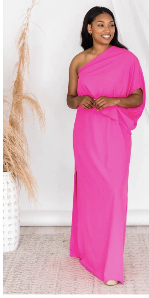 knee length dresses for ladies Tiffany One-Shoulder Bow Maxi Dress Pink– Selfie Leslie main image 1