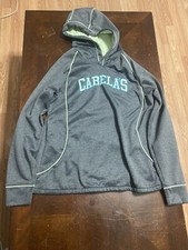 Women  s CABELAS Gray/Mint Green LOGO Pullover Hoodie Sweatshirt Size Large