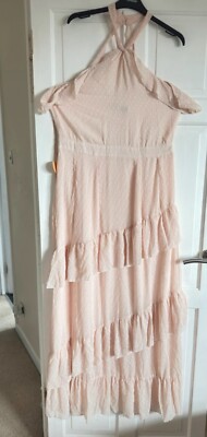 Style Cheat Halter Neck Maxi Chiffon Blush With Frill Dress UK 16