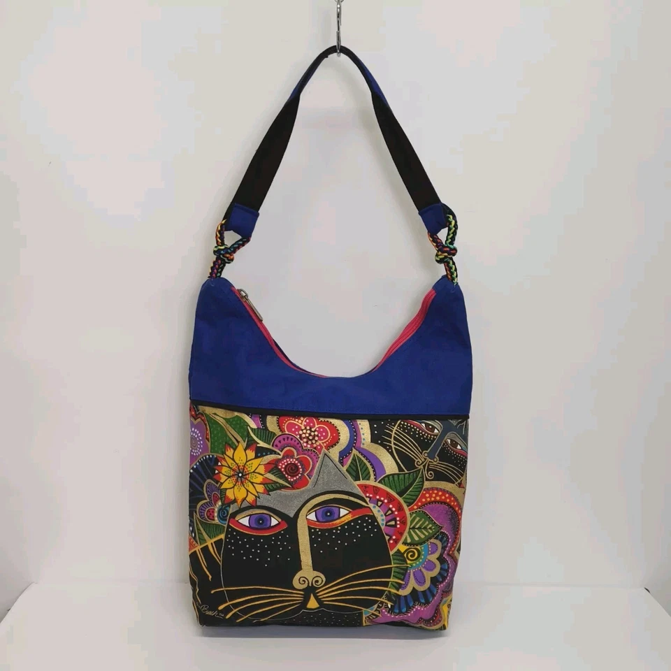 Laurel Burch Carlotta's Cats Bolso de Hombro Cartera Bolso de Mano Colorido Algodón Lona Foto 2 de 4