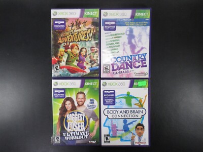 4 XBX360 Games, Body&Brain Conn., Biggest Los. Country Dance, Kinect Adven.(RBD)