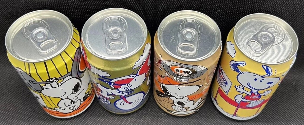 Vintage A&W Root Beer Cream Soda Diet Set of 4 Empty Cans Snoopy