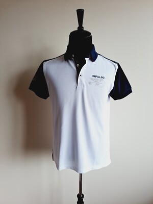 New Men's Impulso Italian While Blue Short Sleeves 100% Cotton Polo Shirt Size M