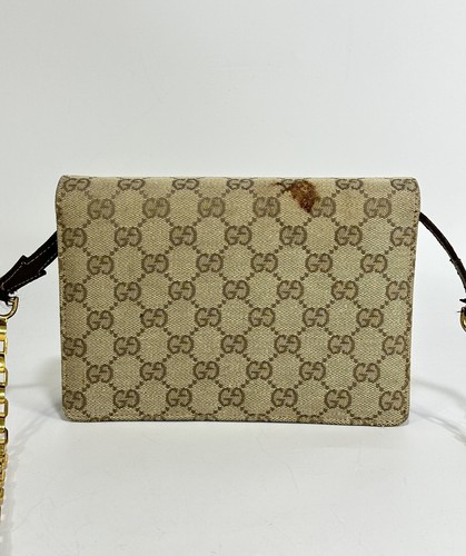 Authentic Gucci ~ Canvas GG Logo Beige Chain Clutch Bag ~ DAMAGED / READ - Picture 4 of 24