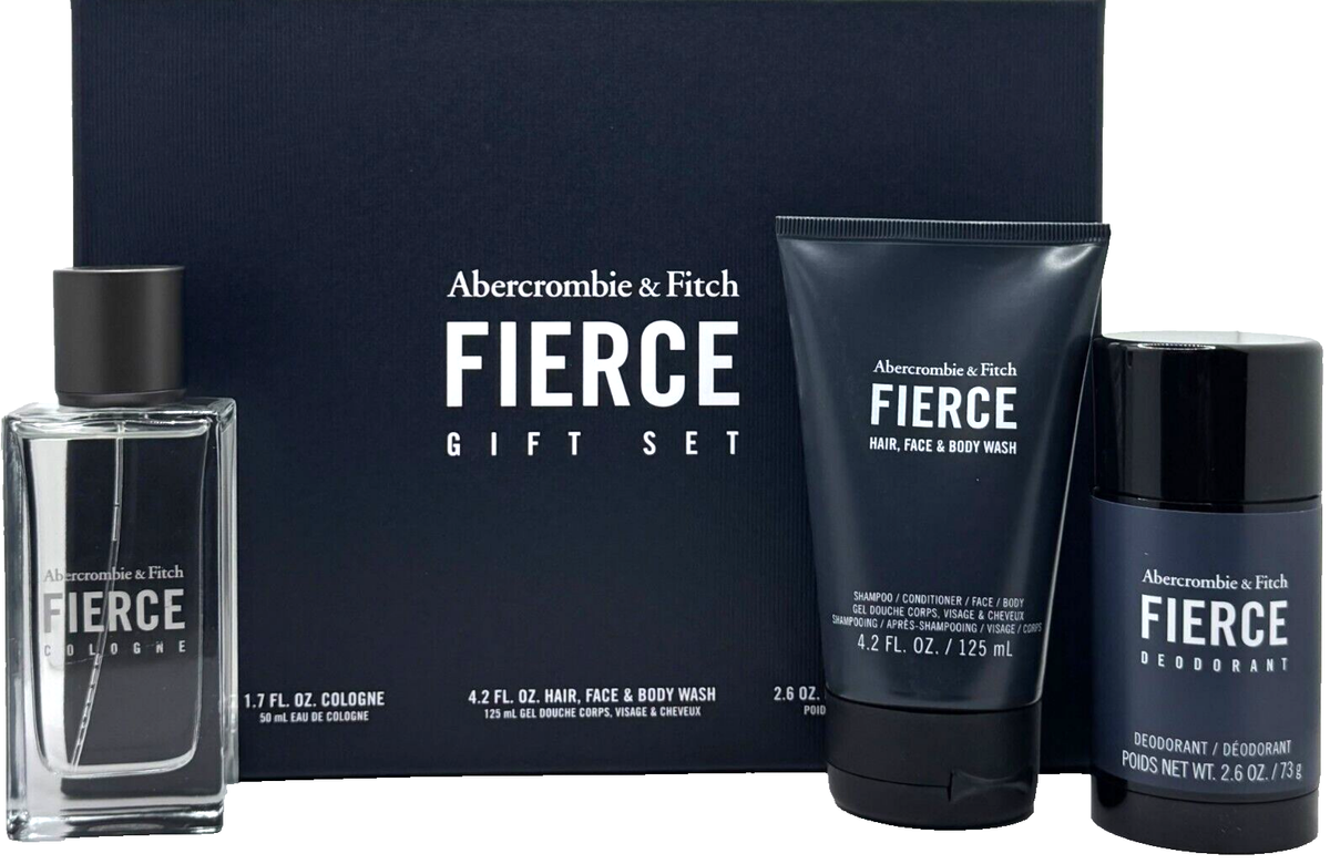 ABERCROMBIE & FITCH FIERCE 3 PCS GIFT SET FOR MEN EDC, BODY WASH