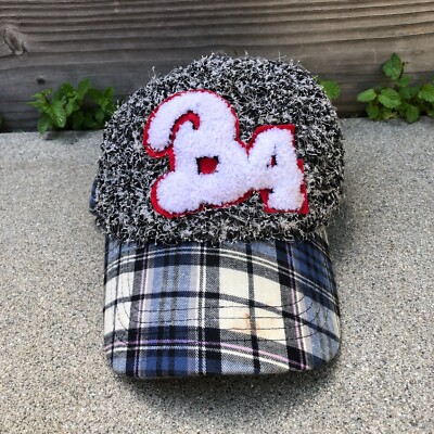 JAMONT B4 Fuzzy Baseball Hat Men's Plaid Adjustable Cap Blue Grey