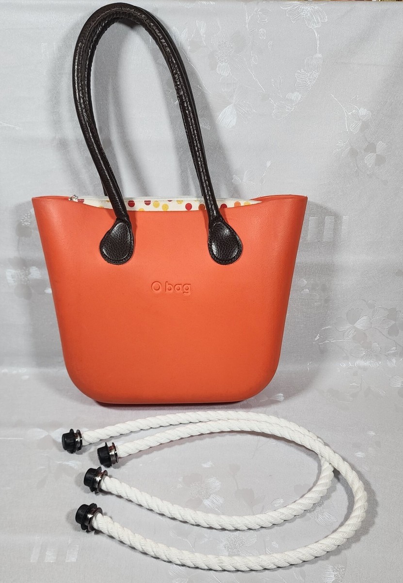 Obag Tote Bag Shoulder Bag Orange Brown Leather Handles w/ Canvas Insert