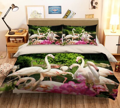 3D White Flamingo A252 Animal Bed Pillowcases Quilt Duvet Cover Set Queen King