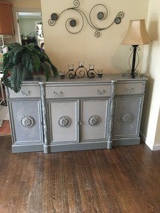 Shabby Chic Gray And Silver Credenza Buffet Table Tv Stand