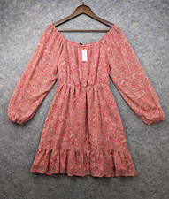 Banana Republic Dress Womens XS Coral Red Floral Chiffon Boho Cottage Core
