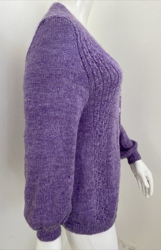 14-16 / L-XL Hand Knitted Cardigan Purple Acrylic Cable Balloon Sleeve - Picture 4 of 6