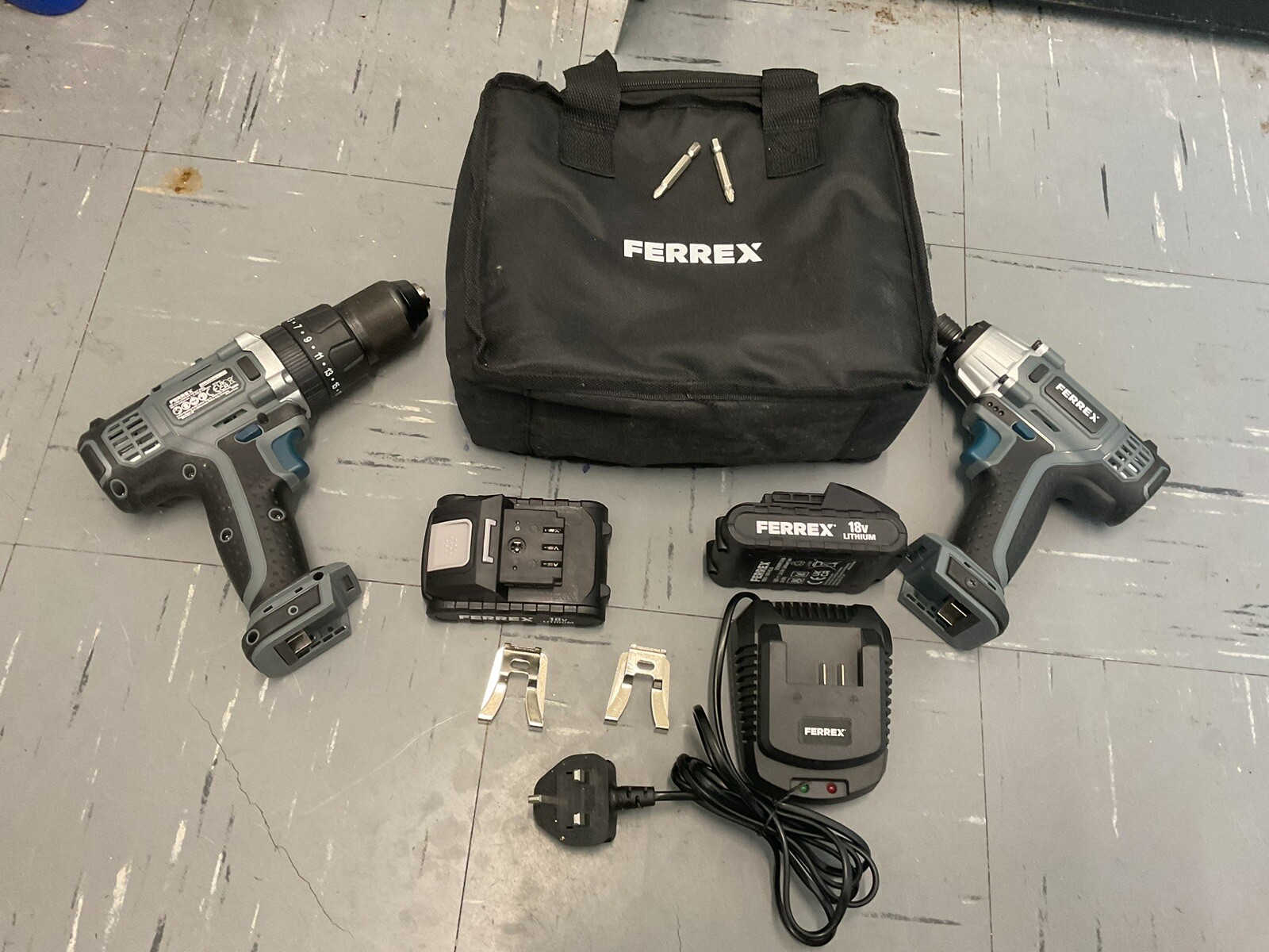 ferrex cordless impact drill and impact driver set with 2 batteries and
