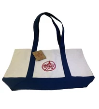 NEW Large Trader Joe's Canvas Tote Bag - WHITE & BLUE