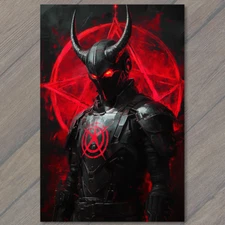 Art Print Black Armored Warrior Hellfire Star Symbol Red Glow Fantasy Evil