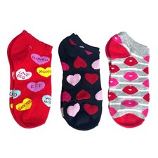 Lot 3 Pair Valentines Day Womens Low Cut Socks shoe size 4-10  sock size 9-11 
