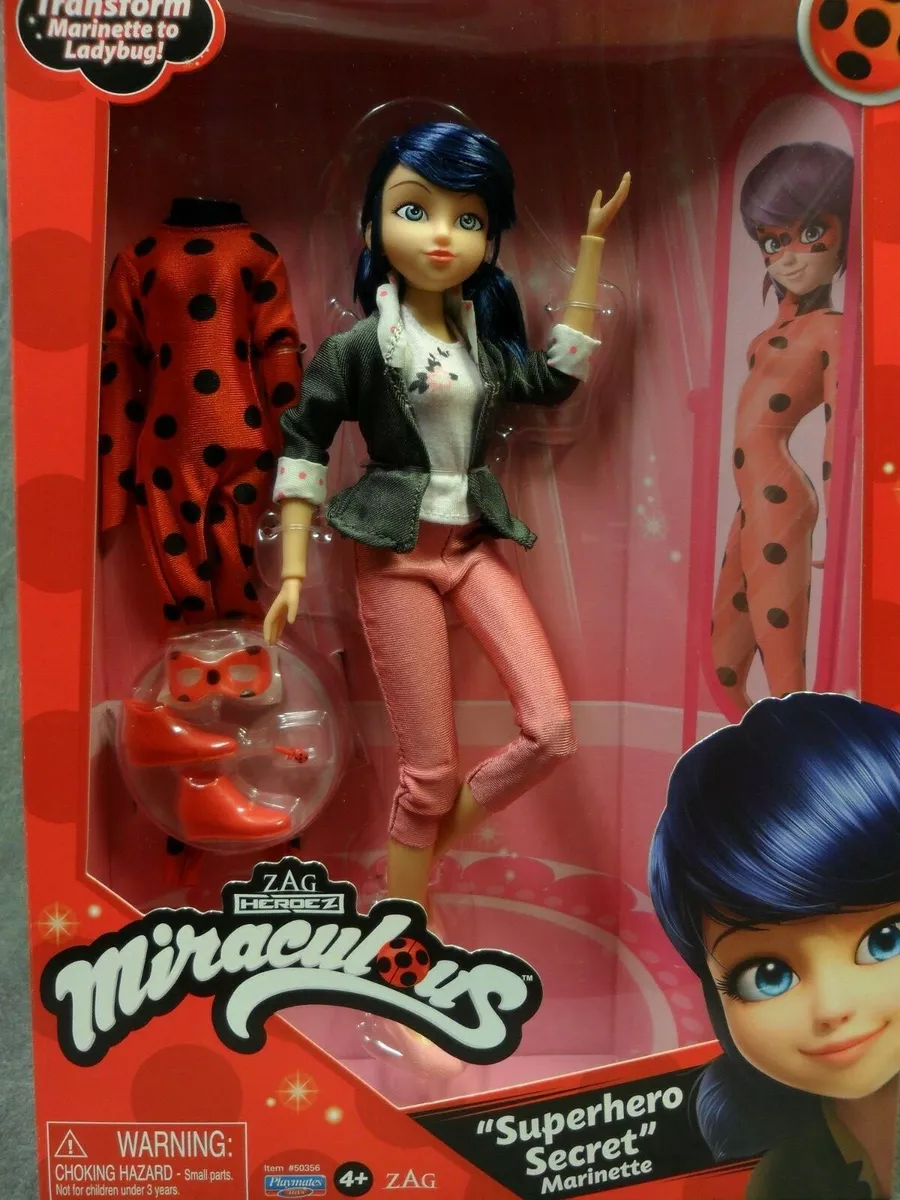 Miraculous Super Secret Marinette with Ladybug Outfit Doll Playset, 7 Pieces