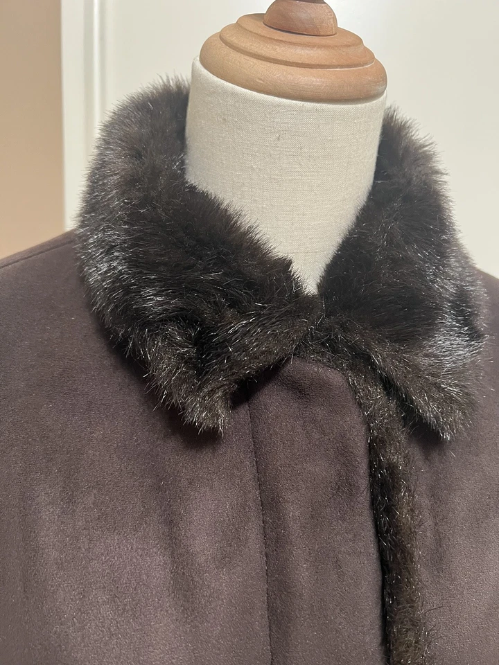 Gabardina Ann Taylor LOFT para mujer de cuero sintético gamuza talla M marrón Foto 2 de 4