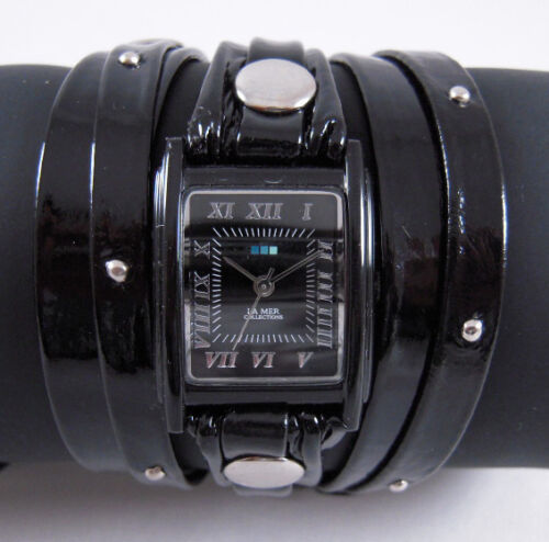 LA MER Watch Blk Patent Stud Layer Leather Wrap  - Picture 1 of 1