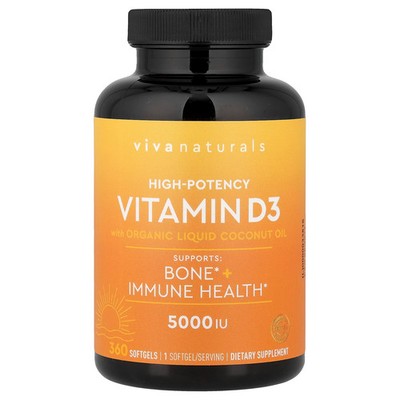 Vitamin D3 with Organic Liquid Coconut Oil, 125 mcg (5,000 IU), 360 Softgels