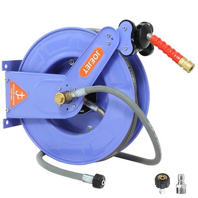 Auto-Retractable Pressure Washer Hose Reel with 50FT Hose, 3/8'' Heavy Duty Po...