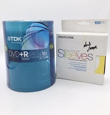 TDK DVD + R Registrabile 100 CONFEZIONI Mandrino e 100 Pack Manicotti 💥Nuovo Sigillato