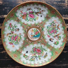Antique 1800s Chinese Export Famille Rose Canton Medallion Porcelain Plate 8 1/4
