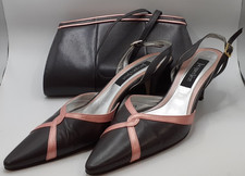 Jacques Vert Coco Occasion Leather Shoes & Bag Size 6 Grey Pink Trim CharitySale