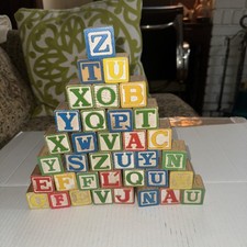 Vintage Children s Wood Alphabet Building Blocks Letters, Farmhouse Decor, Craft