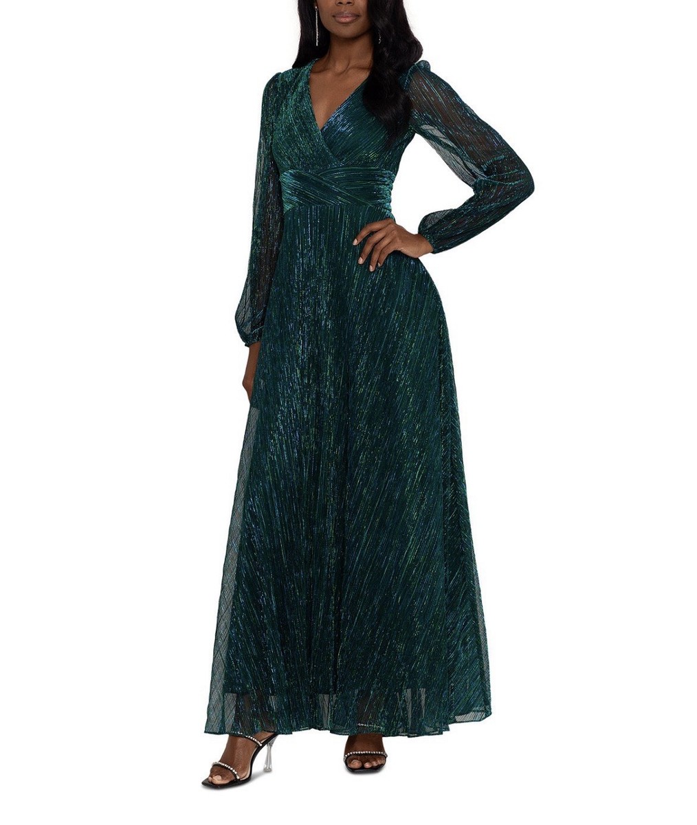 Betsy & Adam Jade Green Metallic Long Sleeve V-Neck Gown Size 16 $289 | eBay Betsy & Adam Jade Green Metallic Long Sleeve V-Neck Gown Size 16 $289 | eBay