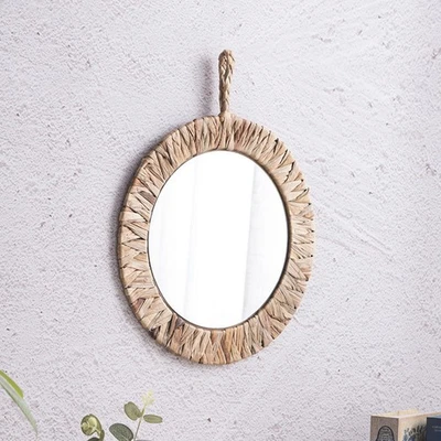Frame Woven Mirror Rattan Mirror Straw Woven Mirror Round Woven Mirror Boho for - image 1 of 4