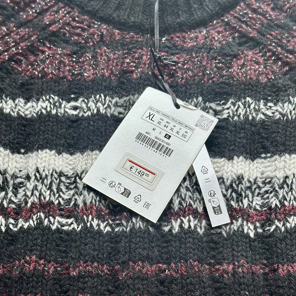 Suéter Tejido Grueso Lana Zara Talla XL Rayas Metálicas Cuello Redondo Acogedor Vacaciones Y2K Foto 4 de 4