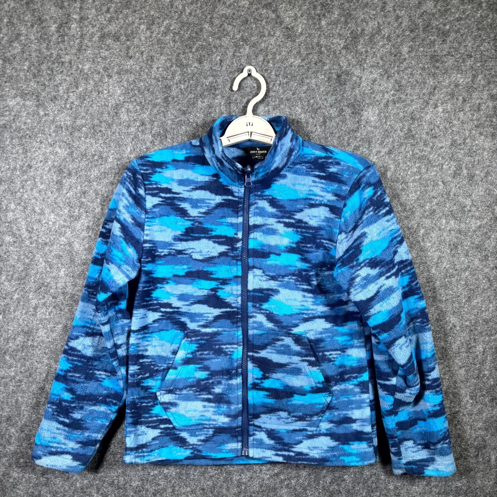 Eddie Bauer Fleece Jacket Boy's M Blue Camouflage Hiking Gorpcore Running Sports