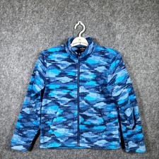Eddie Bauer Fleece Jacket Boy's M Blue Camouflage Hiking Gorpcore Running Sports