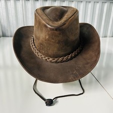 Men  Women Brown Genuine Leather Cowboy Western Hat MEDIUM New w Tags Cow Hide