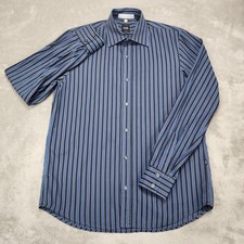 Hugo Boss Shirt Mens Medium Blue Black Striped Long Sleeve Button Up Cotton