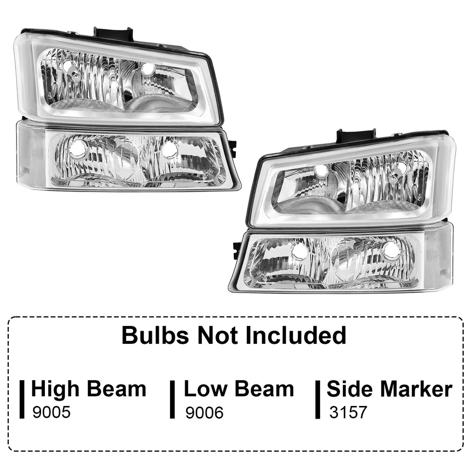 Faros cromados + luces de parachoques de señal para Chevy Silverado 2003 2004 2005 2006 Foto 4 de 4