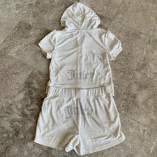 NWT Juicy Couture Ivory Terry Cloth Y2K Tracksuit Hoodie Shorts Bling Medium