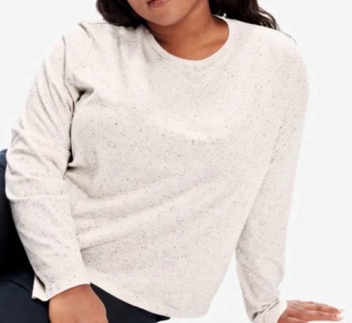 Bombas Pima Cotton Donegal Long Sleeve Tee Womens Size Small Speckled Soft White - 第 1/5 張圖片