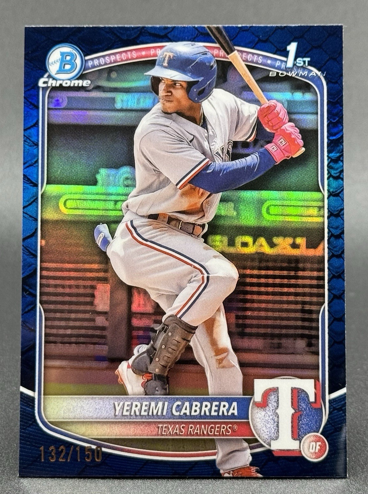 2025 Bowman Chrome Yeremi Cabrera Blue Reptilian /150 BCP-146 Rangers Prospect