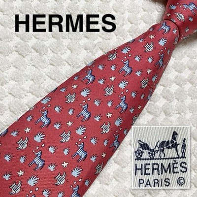 Hermes Necktie Zebra Grassland Tropical Fish Undersea All Over Pattern Silk 100 