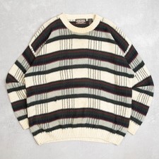 Vintage Checked Patterned Knitted Jumper X-Large Men's 1990s Cream Grandad